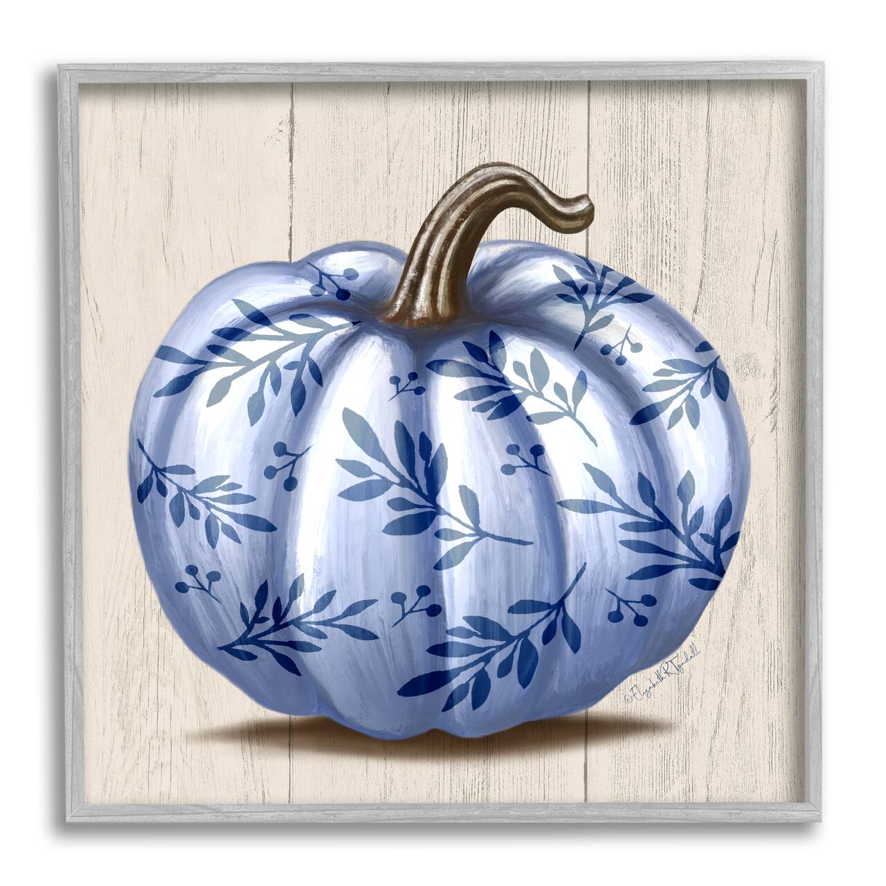 Stupell Industries Blue Patterned Botanical Pumpkin Framed Giclee Art